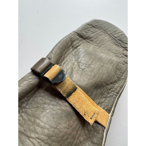 Vintage Unbranded Grey Olive Green Leather Mittens Gloves - Picture 12 of 16